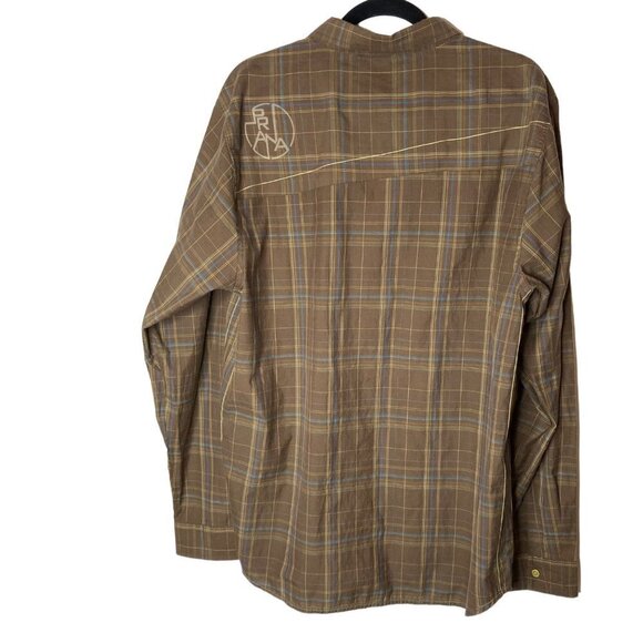 Prana Brown Blue Plaid Western Style Shirt Mens XL Chest Pockets Cotton Blend - Picture 2 of 10